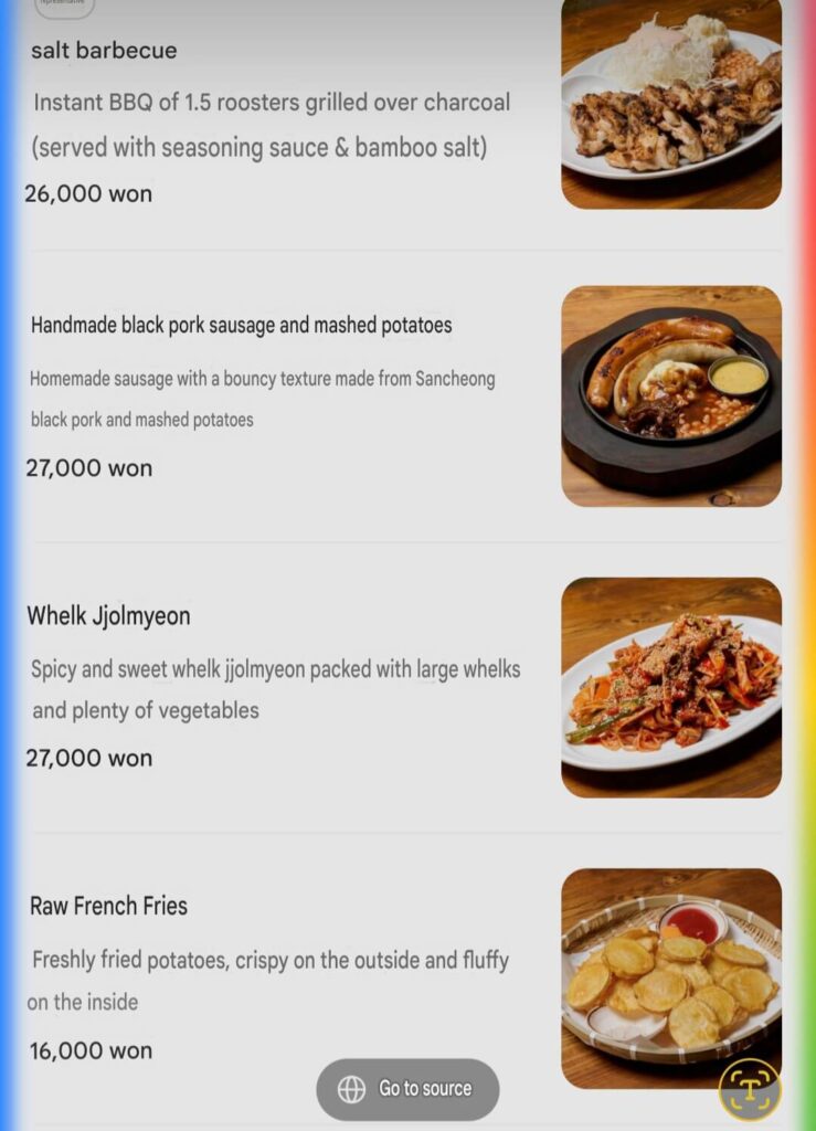 english menu at Dalmaji Plaza BBQ 