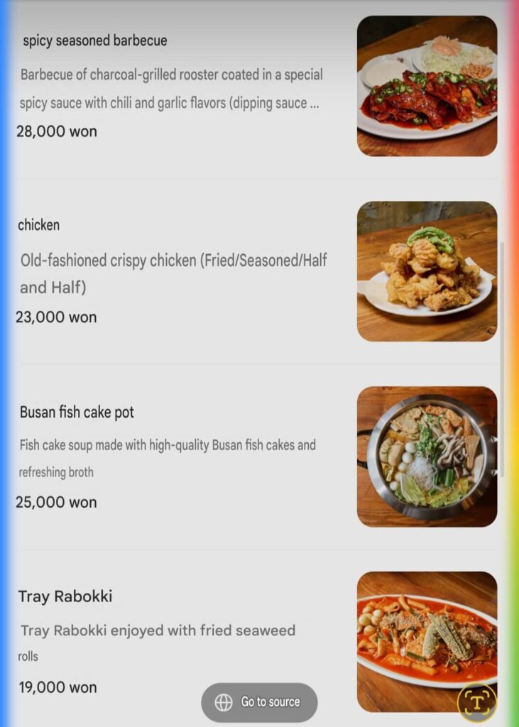 english menu at seoul  BBQ restaurants