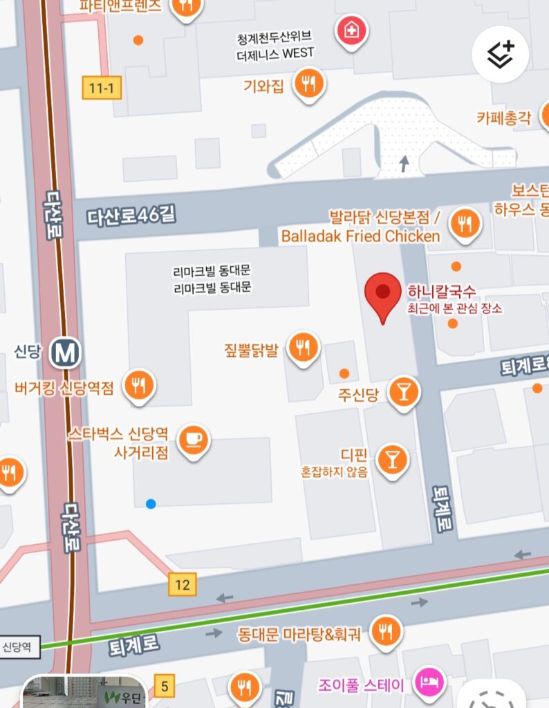 Google Maps location of Hani Kalguksu (Fish Roe Noodle) in Sindang-dong, Seoul