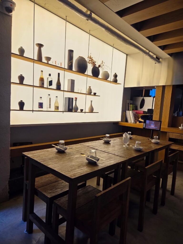 Traditional Korean interior elements and liquor at Daban Seongsu seoul