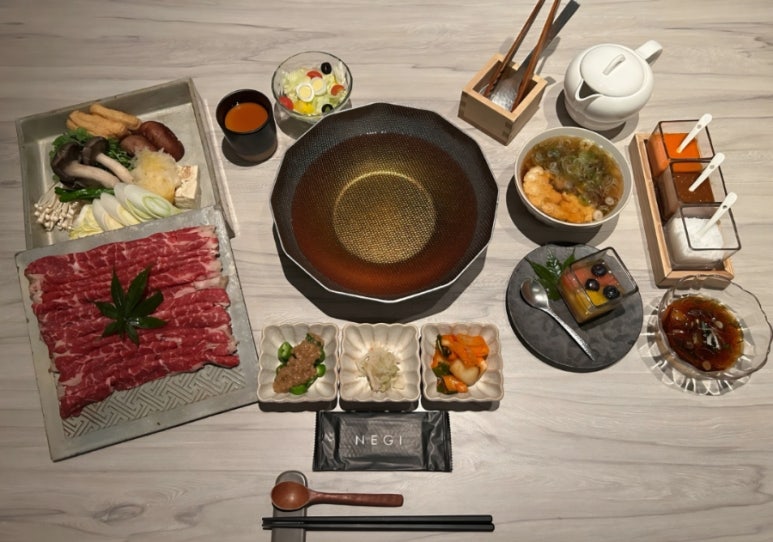 Full lunch course at Negi Sukiyaki Apgujeong including appetizers, sukiyaki, donburi, and dessert by Culinary Class Wars chef Jang Ho-jun