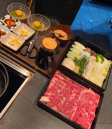 Generous two-person sukiyaki portion with  beef and fresh vegetables at Negi Sukiyaki Andaz Hotel Apgujeong