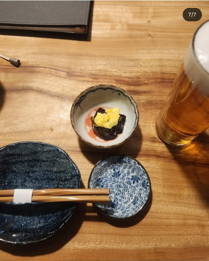 Draft beer and basic table setting at Izakaya Kaden