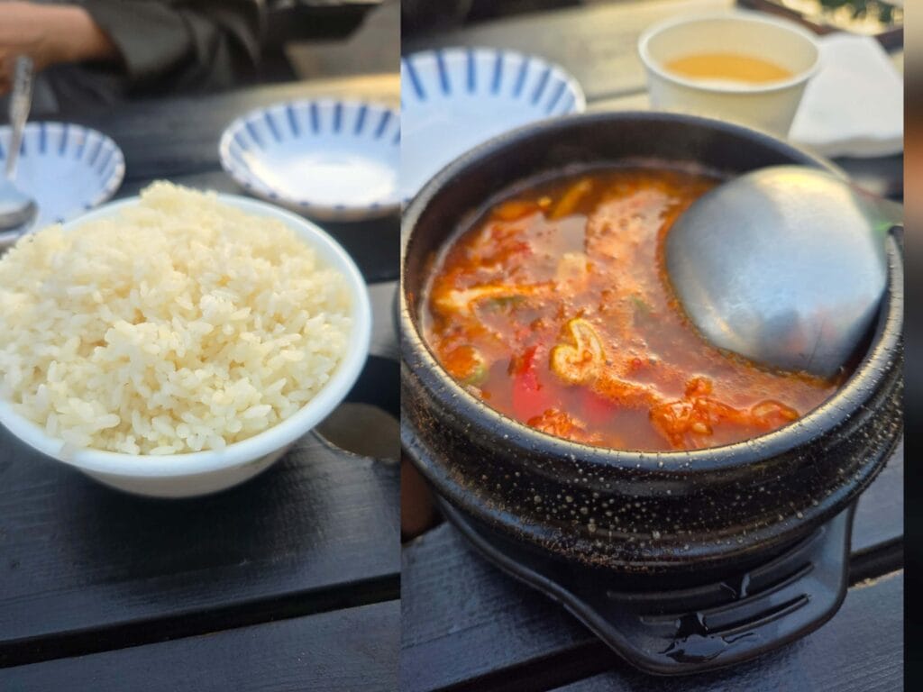 Mild Korean kimchi stew served with rice.
Comforting dish ideal for pairing with soju.