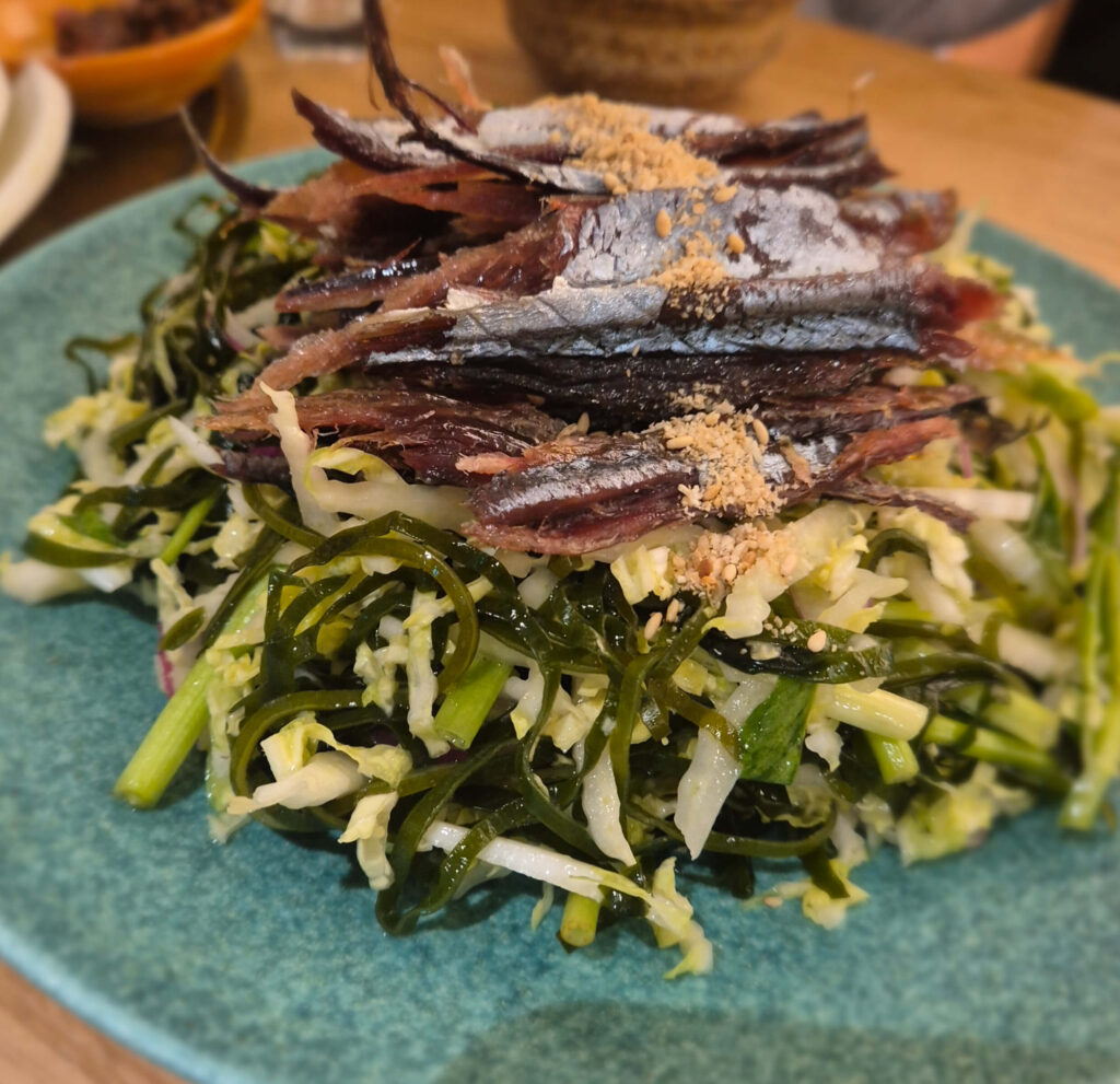 Expertly plated Gwamegi (half-dried herring) sourced from Pohang.