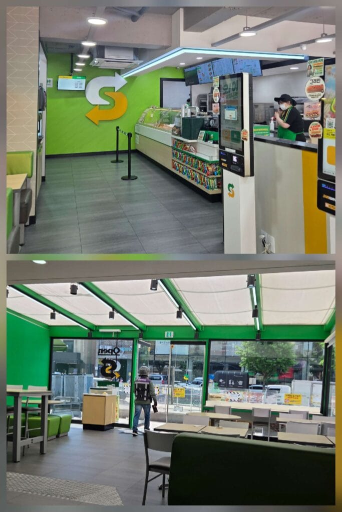 Spacious and clean interior of the Subway Itaewon branch in Seoul