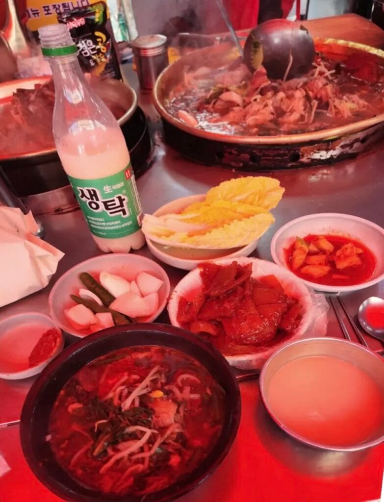 A full pojangmacha spread at Gyeongbukjip Jagalchi Market for just 15000 won