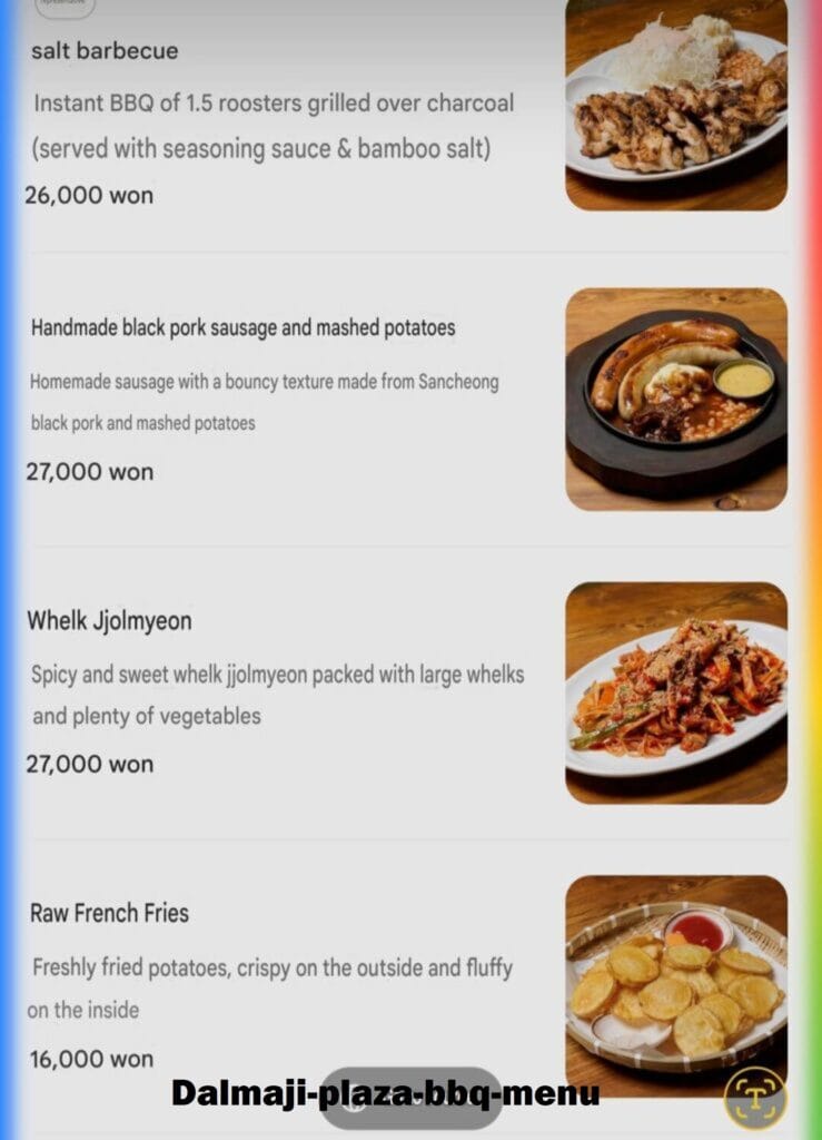 Dalmaji Plaza BBQ Seongsu signature menu in English