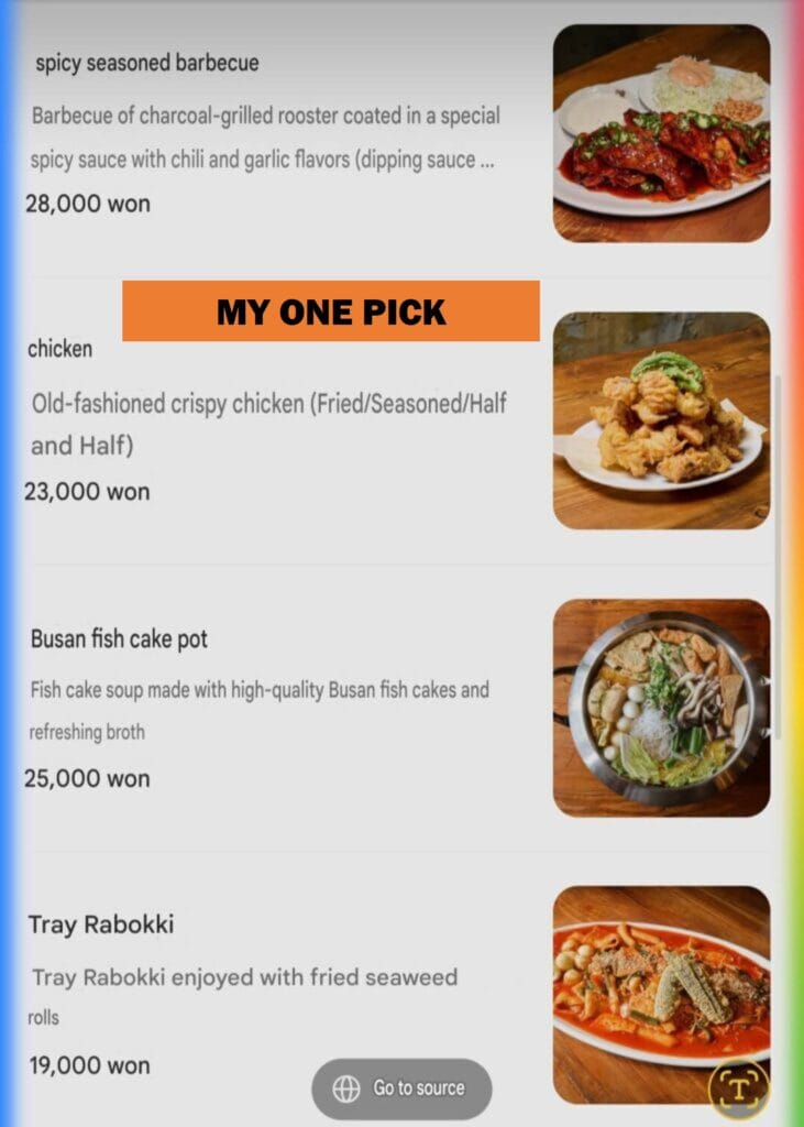 Digital menu board at Dalmaji Plaza BBQ Seongsu