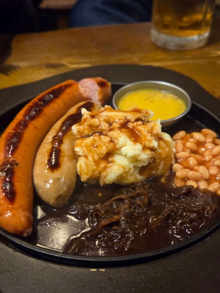 Handmade black pork sausage with mashed potatoes