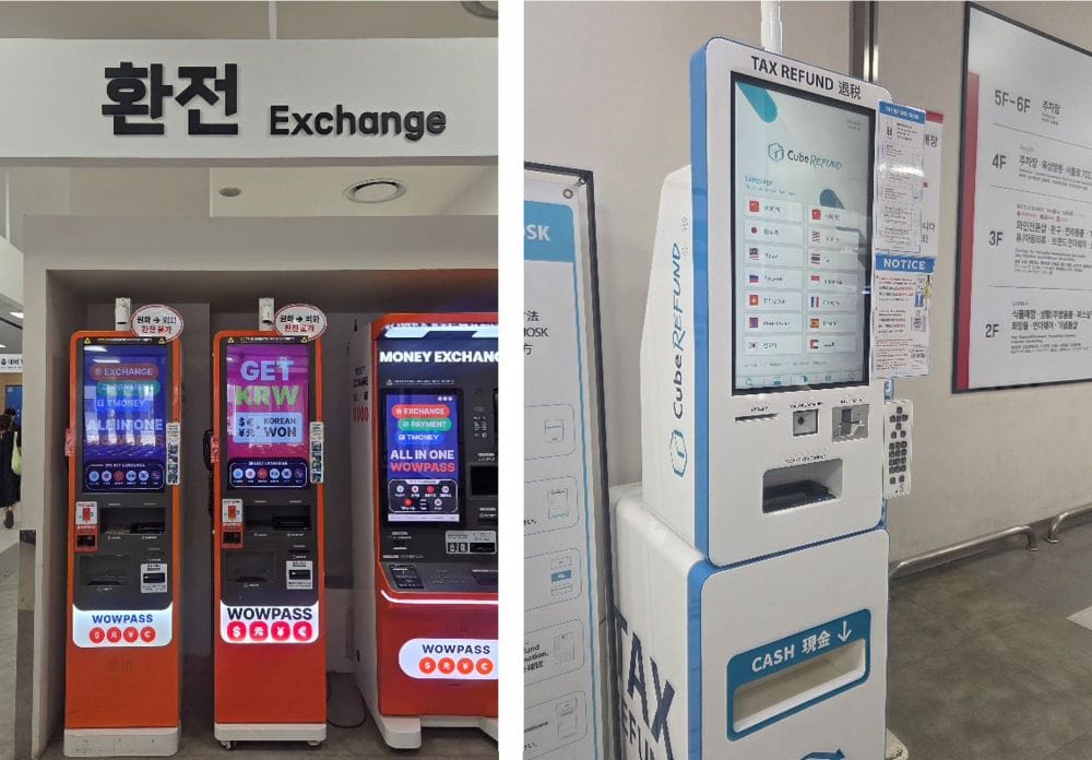 Tax refund and currency exchange kiosk at Lotte Mart Seoul