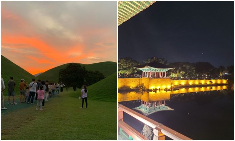 Stopping by Daereungwon at sunset, then heading over for a night tour of Woljeong Bridge