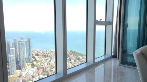 Busan LCT Residence living room with Haeundae ocean view