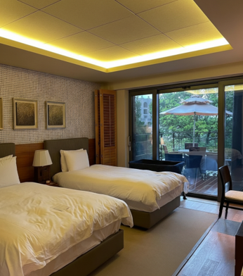 A spacious bedroom with plenty of room to sleep up to four guests