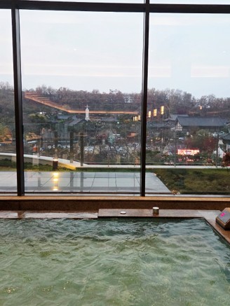 There's something wonderful about Jacuzzi while looking out at Bongeunsa Temple