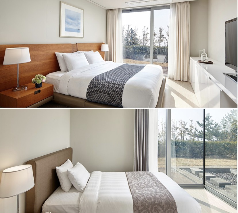 Each bedroom features large floor-to-ceiling windows, offering an incredible sense of openness