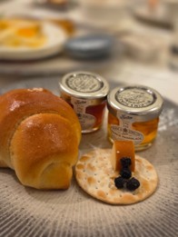 Bakery items made with organic jam and organic butter.