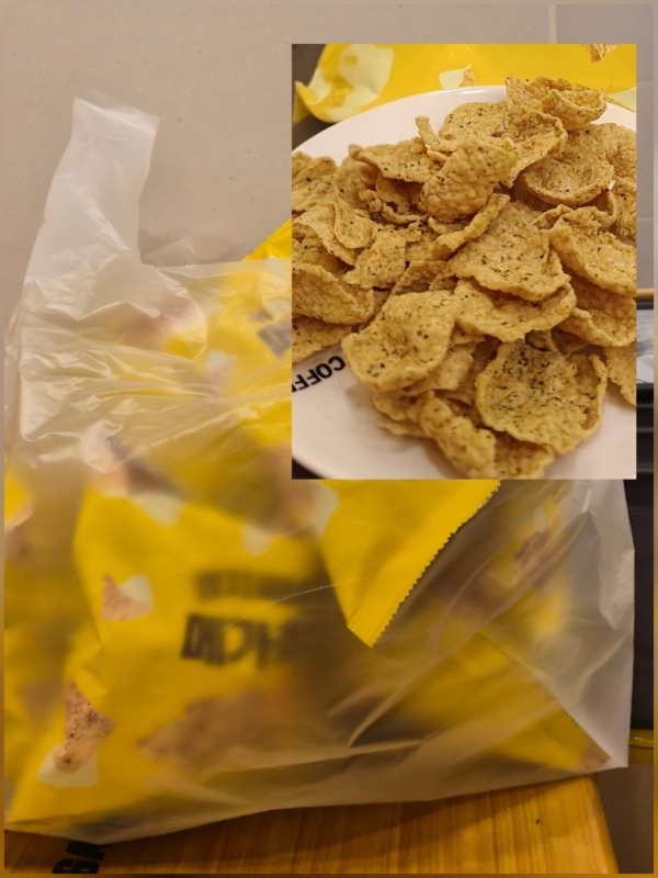 Bag of Mega Chips, a savory laver and corn chip snack from the Mega Coffee menu